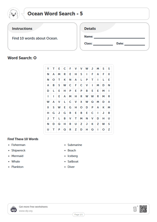 Ocean Word Search page 1