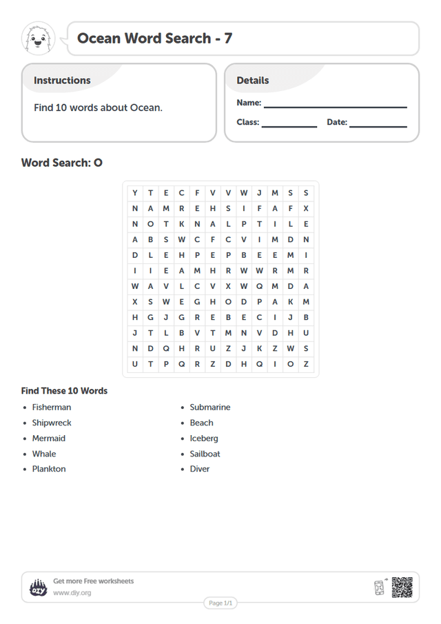 Ocean Word Search page 1
