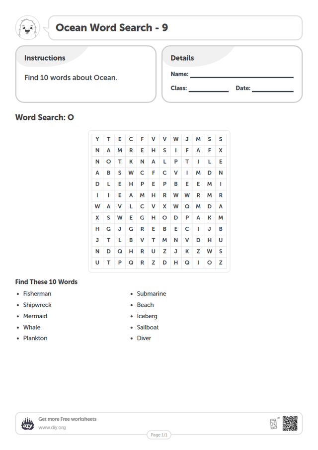 Ocean Word Search page 1