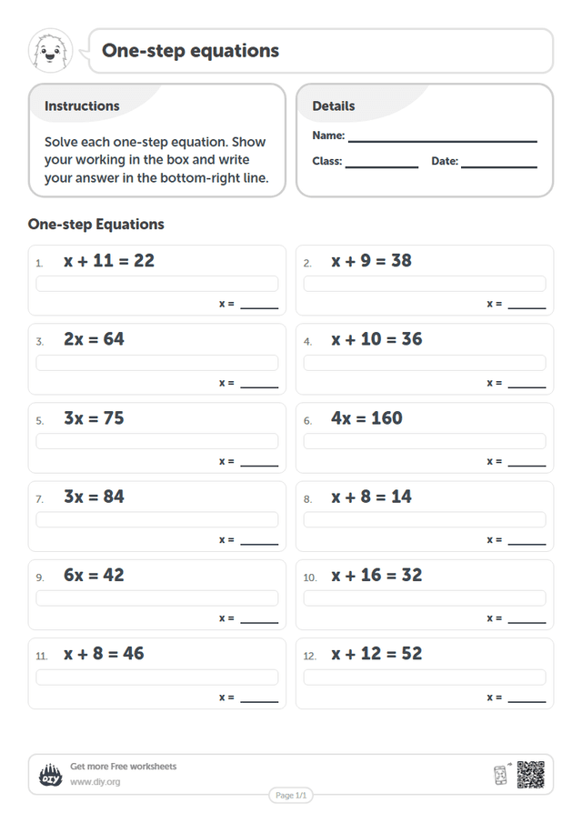 One-step equations page 1