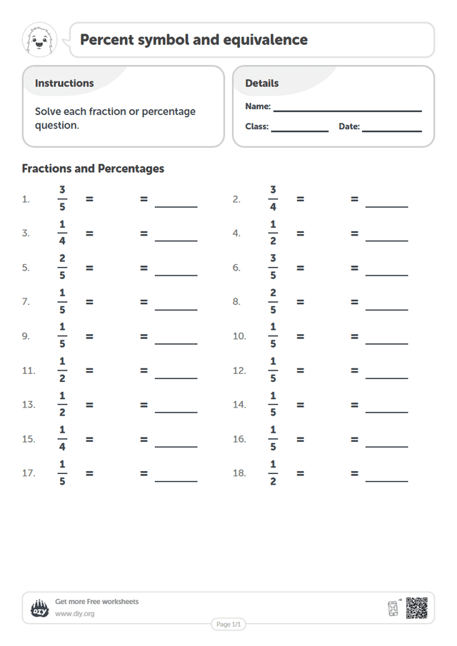 Percent symbol and equivalence page 1