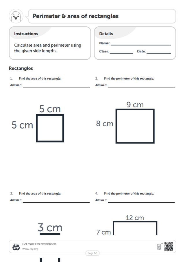 Perimeter & area of rectangles page 1