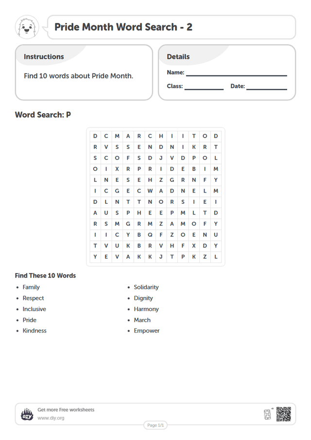 Pride Month Word Search page 1