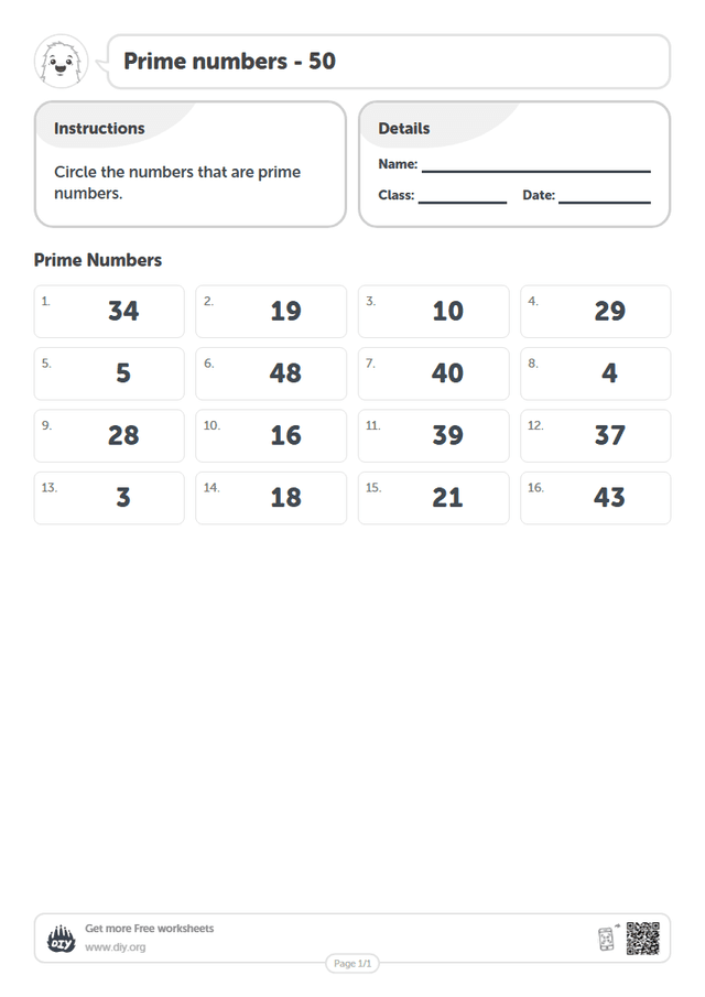 Prime numbers - 50 page 1