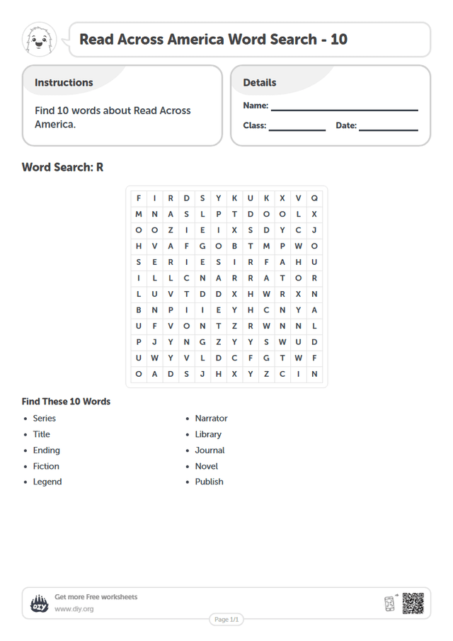 Read Across America Word Search page 1