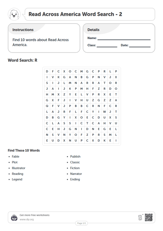 Read Across America Word Search page 1