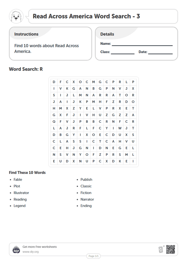 Read Across America Word Search page 1