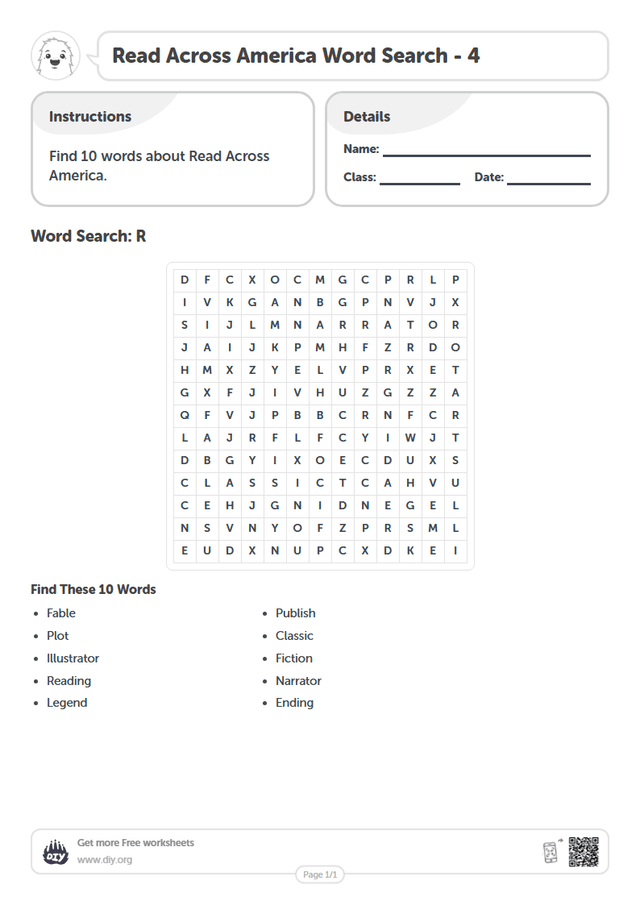 Read Across America Word Search page 1