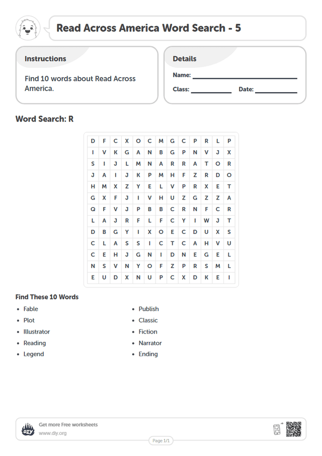 Read Across America Word Search page 1