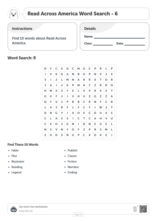 Read Across America Word Search page 1