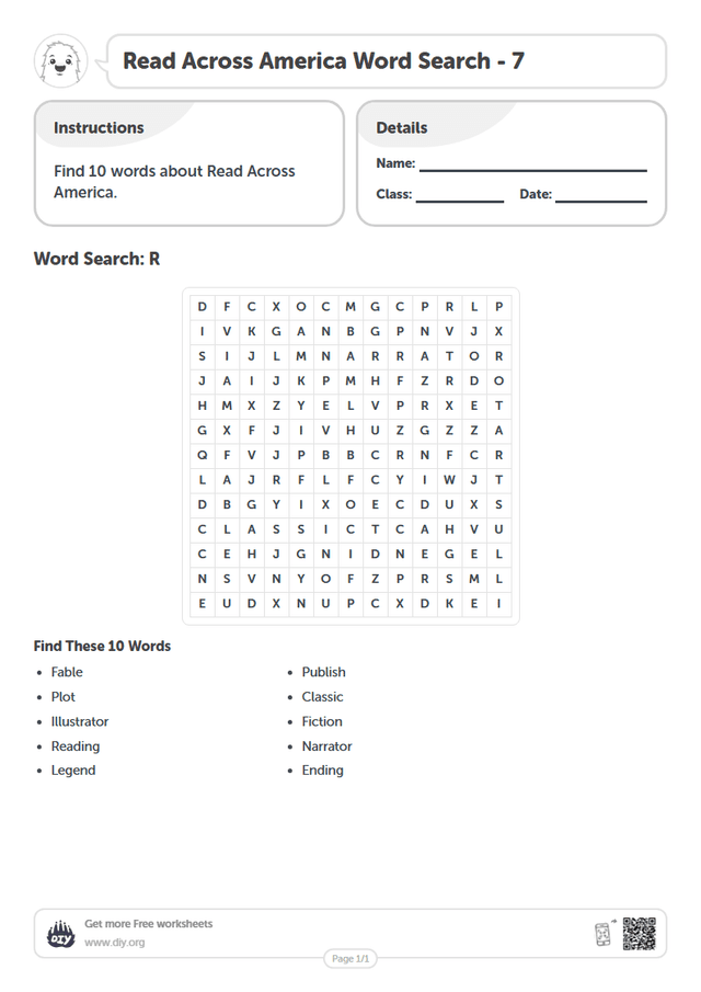 Read Across America Word Search page 1