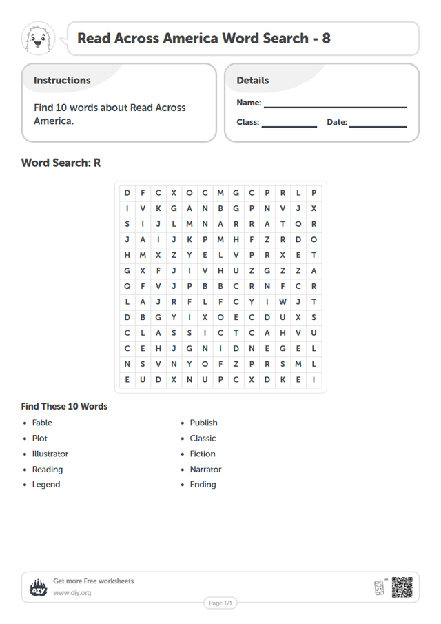 Read Across America Word Search page 1
