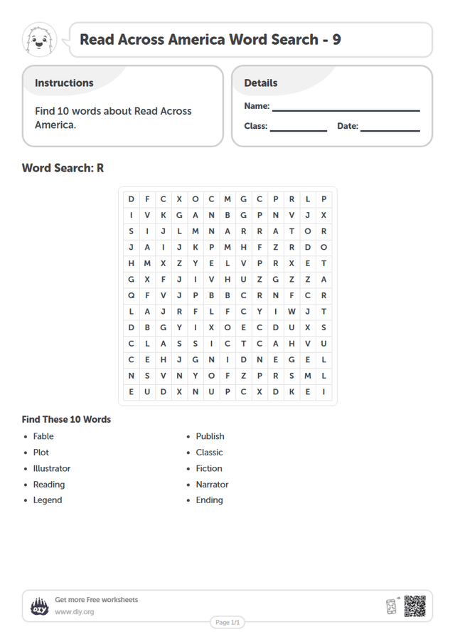 Read Across America Word Search page 1