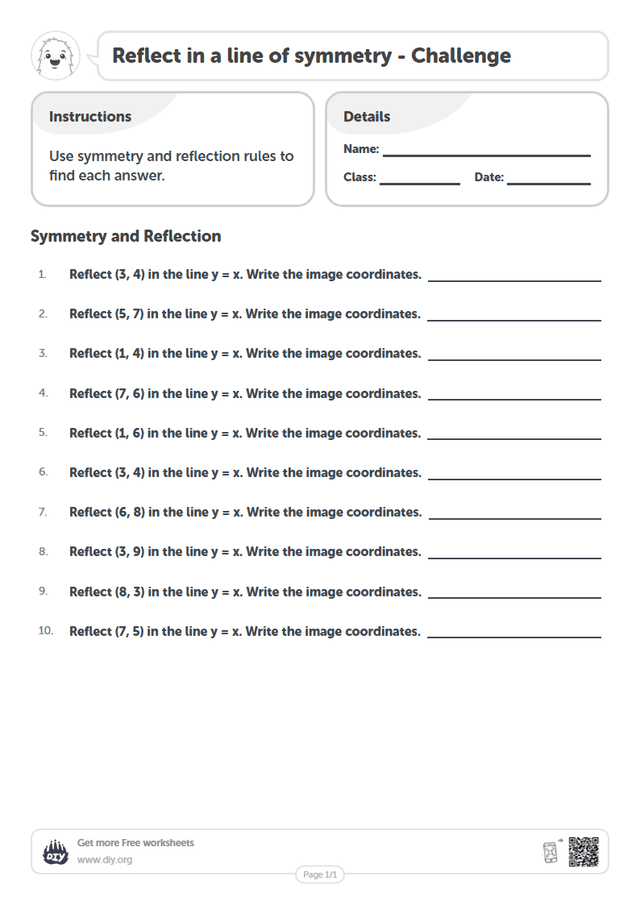 Reflect in a line of symmetry page 1