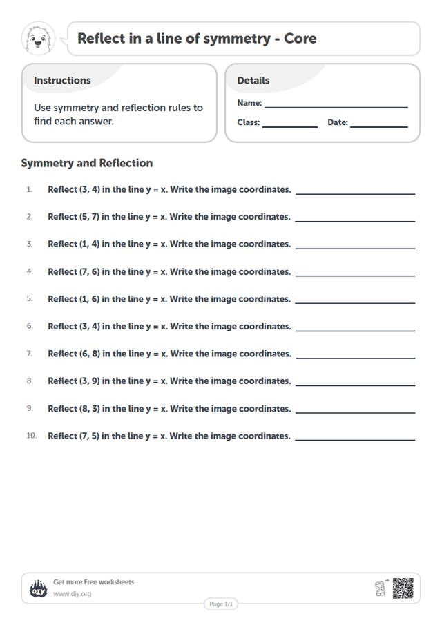 Reflect in a line of symmetry page 1