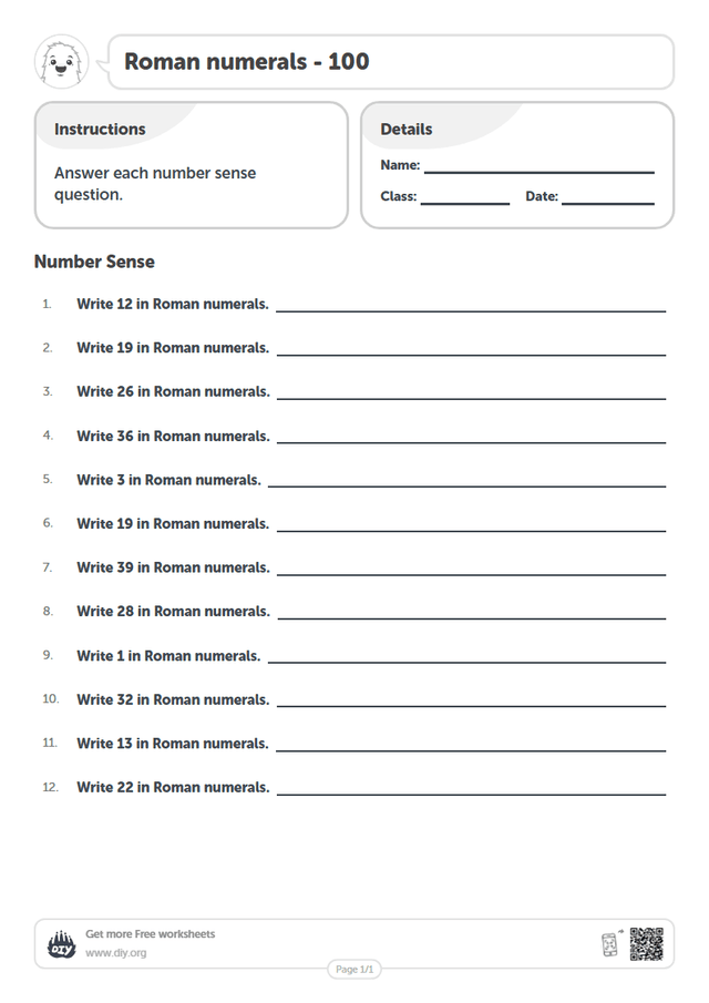 Roman numerals - 100 page 1