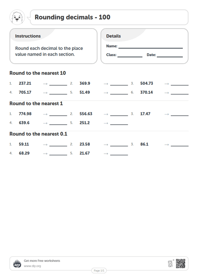 Rounding decimals - 100 page 1