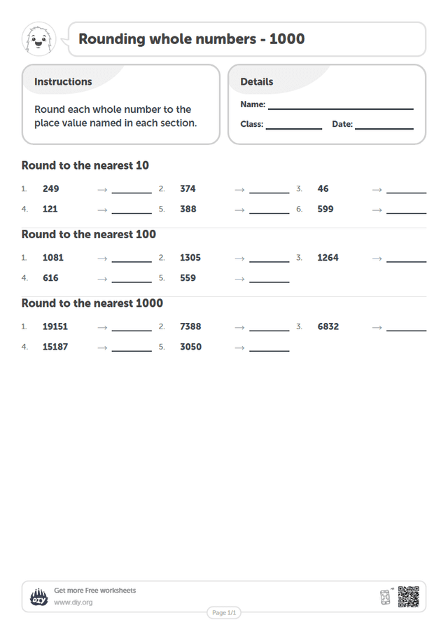 Rounding whole numbers - 1000 page 1