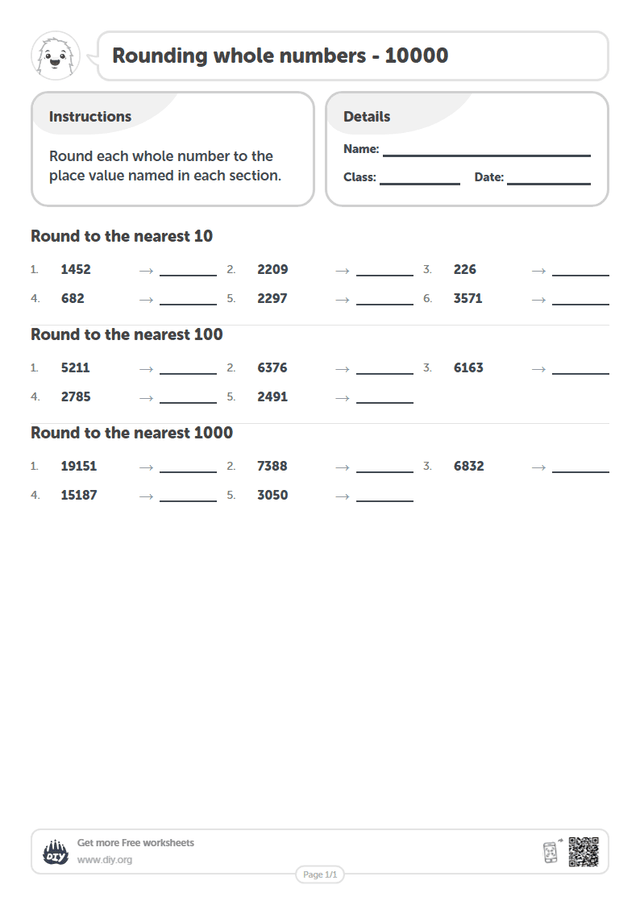 Rounding whole numbers - 10000 page 1
