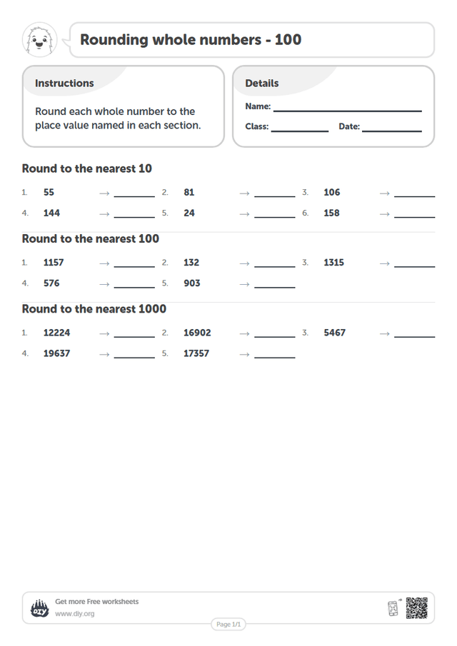 Rounding whole numbers - 100 page 1