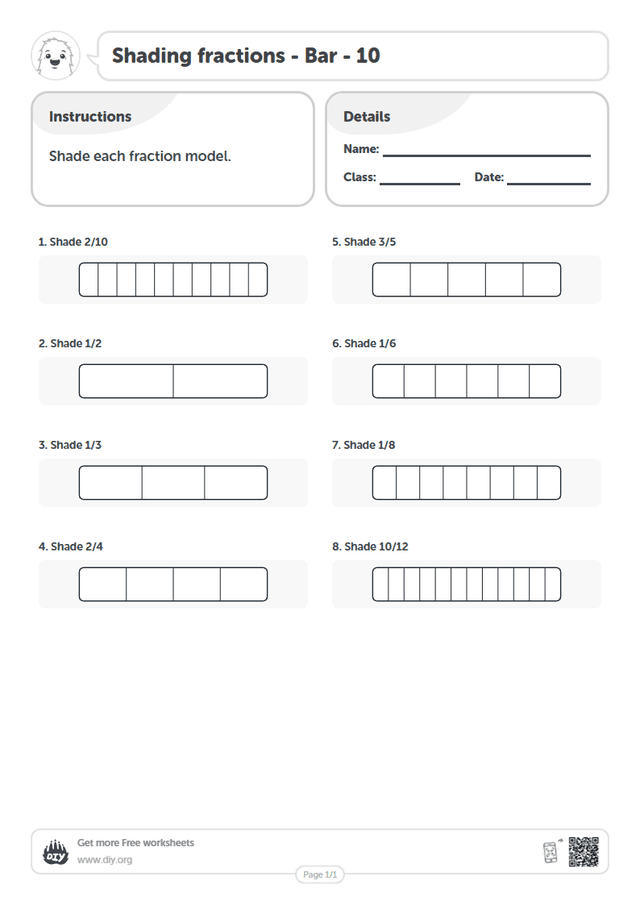 Shading fractions - Bar - 10 page 1