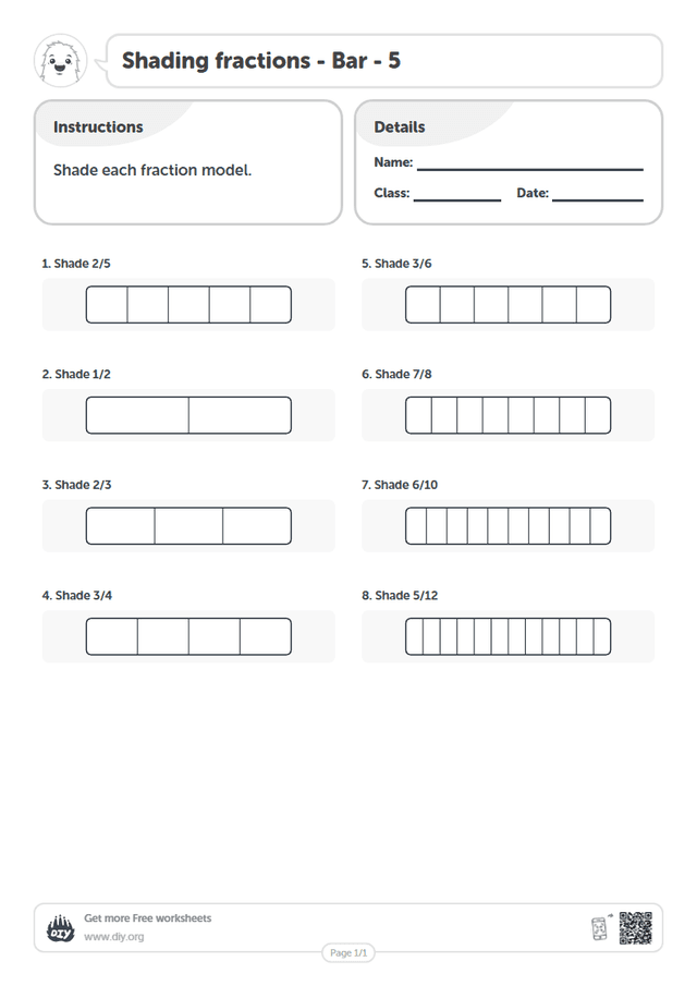 Shading fractions - Bar - 5 page 1