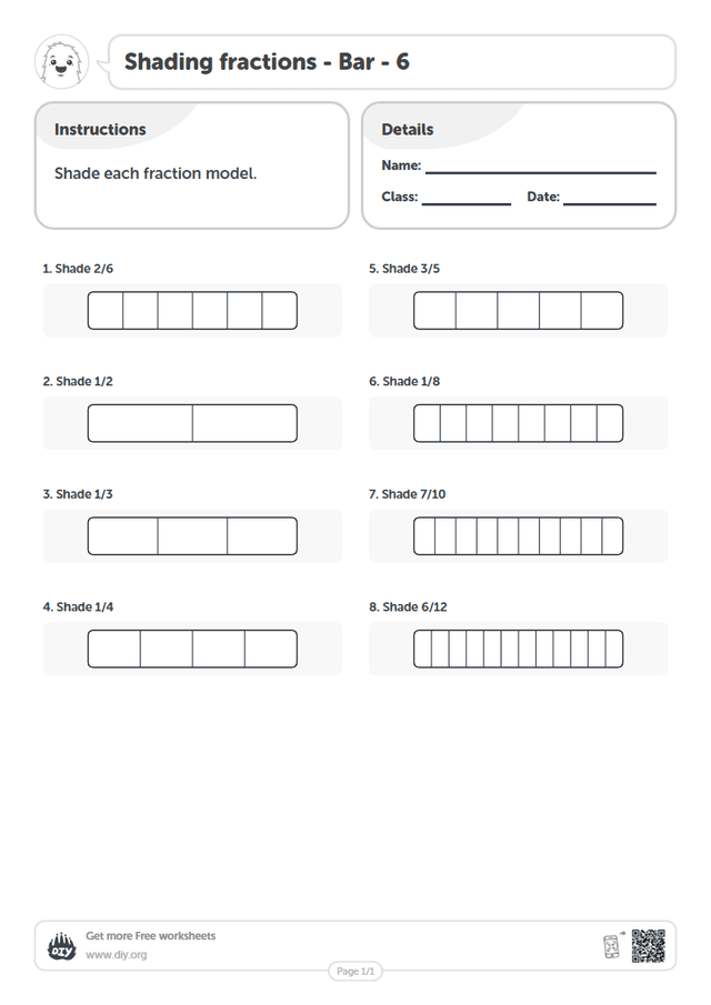 Shading fractions - Bar - 6 page 1
