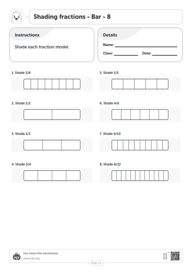 Shading fractions - Bar - 8 page 1