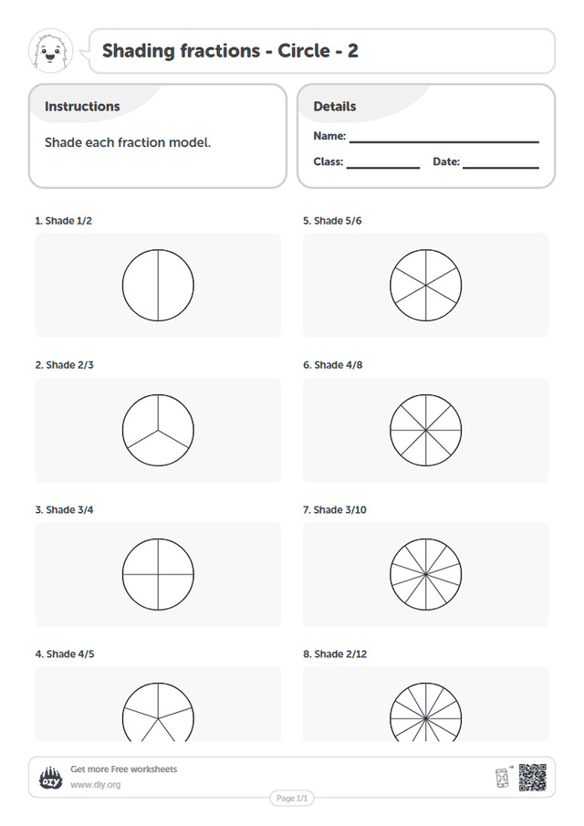 Shading fractions - Circle - 2 page 1
