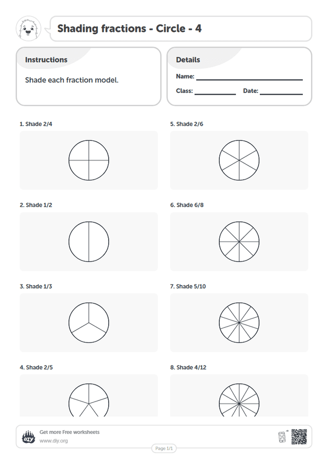 Shading fractions - Circle - 4 page 1