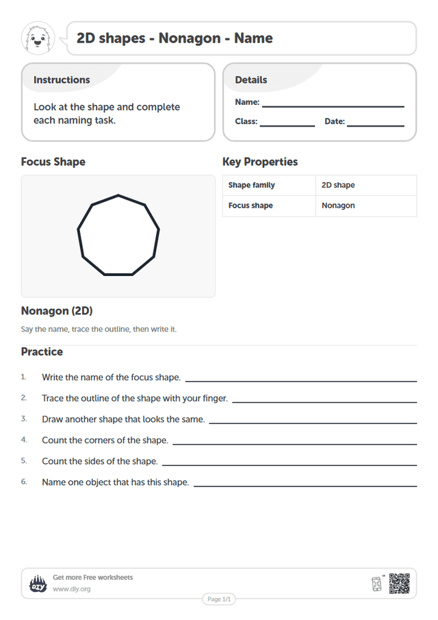 2D shapes - Nonagon - Name page 1