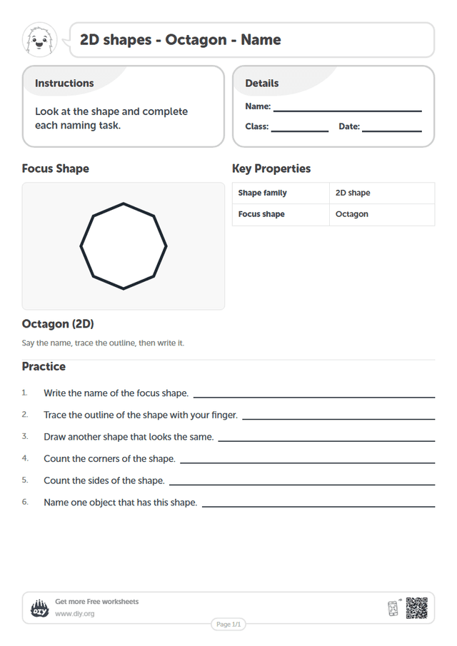 2D shapes - Octagon - Name page 1