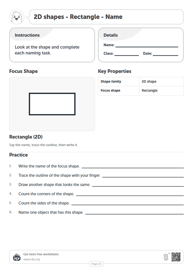 2D shapes - Rectangle - Name page 1