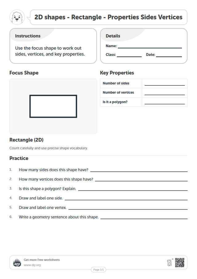 2D shapes - Rectangle - Properties Sides Vertices page 1