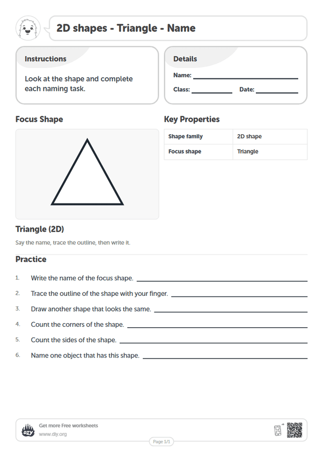 2D shapes - Triangle - Name page 1