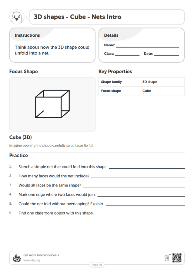3D shapes - Cube - Nets Intro page 1