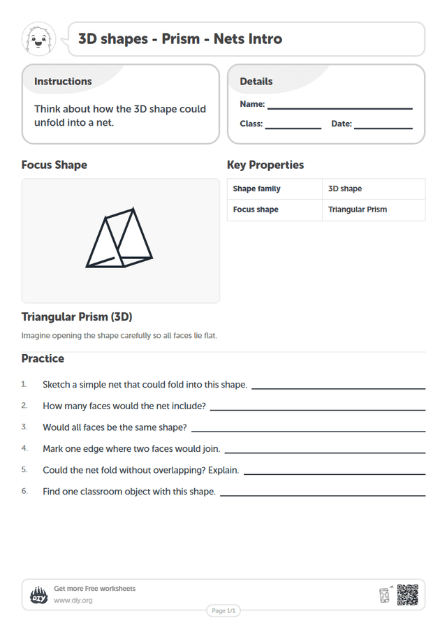 3D shapes - Prism - Nets Intro page 1