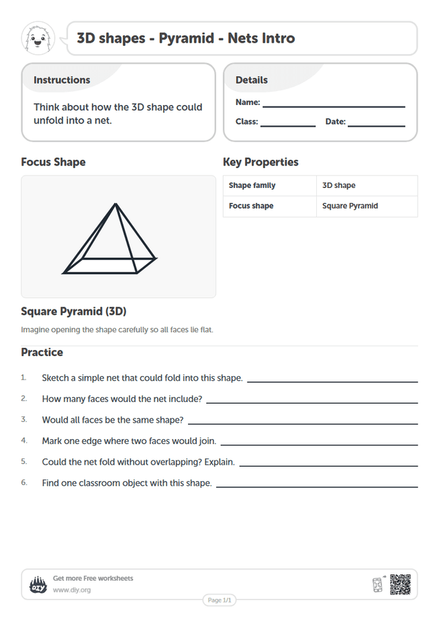 3D shapes - Pyramid - Nets Intro page 1
