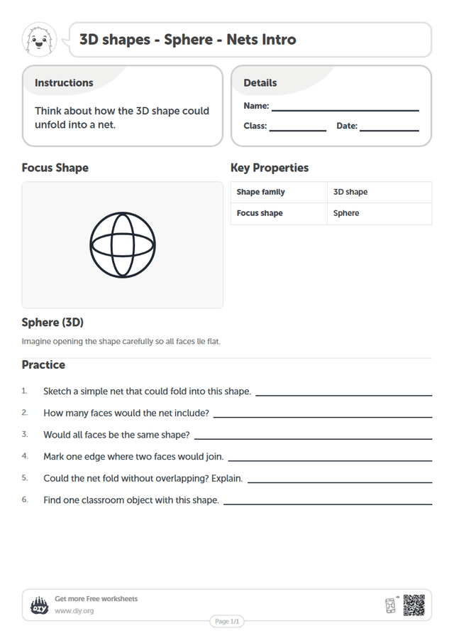 3D shapes - Sphere - Nets Intro page 1