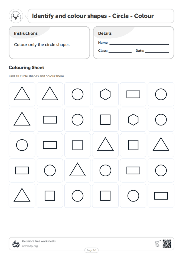 Identify and colour shapes - Circle - Colour page 1