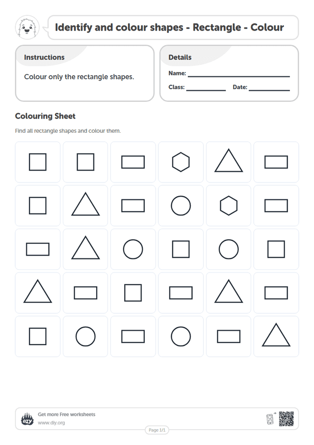 Identify and colour shapes - Rectangle - Colour page 1