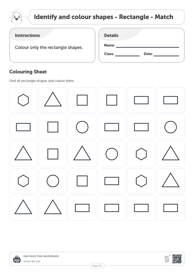 Identify and colour shapes - Rectangle - Match page 1