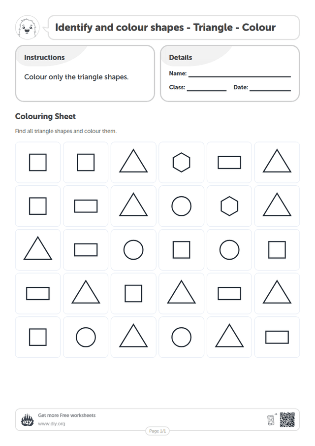 Identify and colour shapes - Triangle - Colour page 1