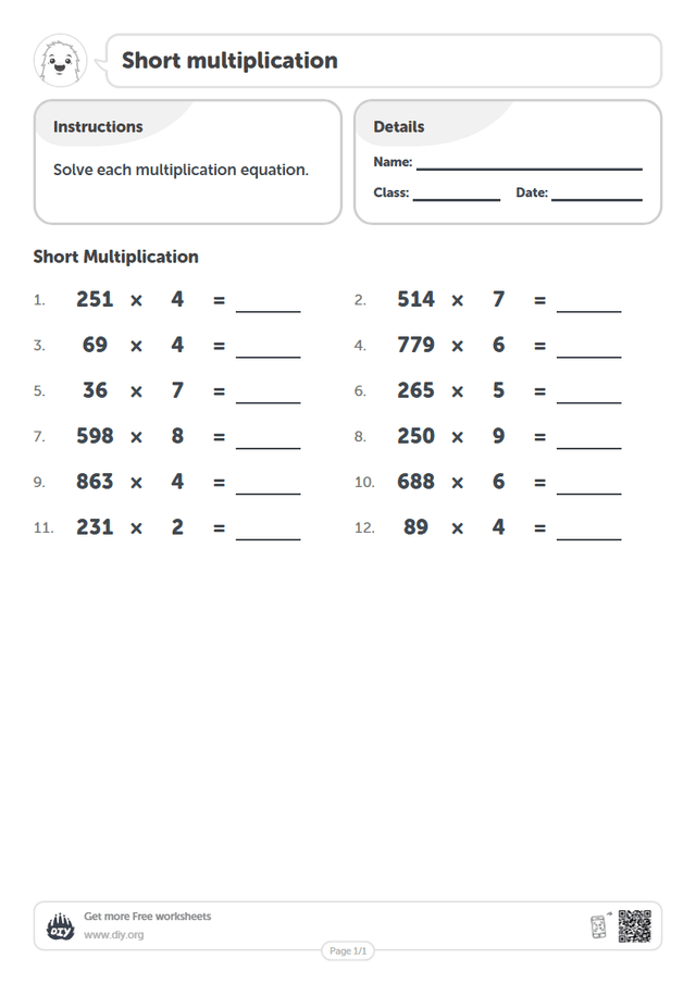 Short multiplication page 1