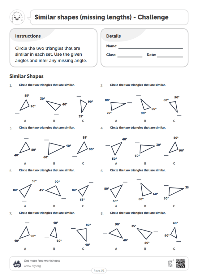 Similar shapes (missing lengths) page 1