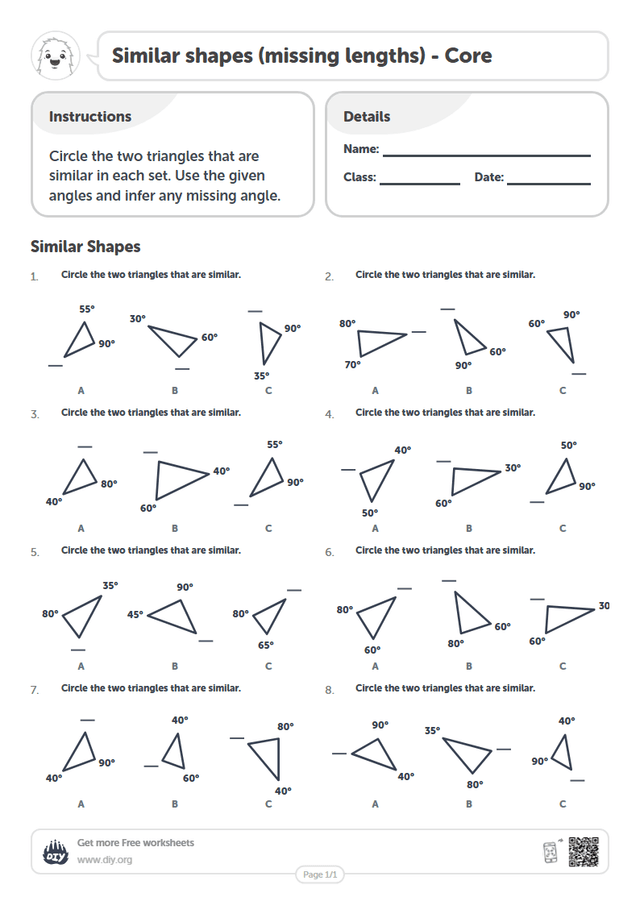 Similar shapes (missing lengths) page 1