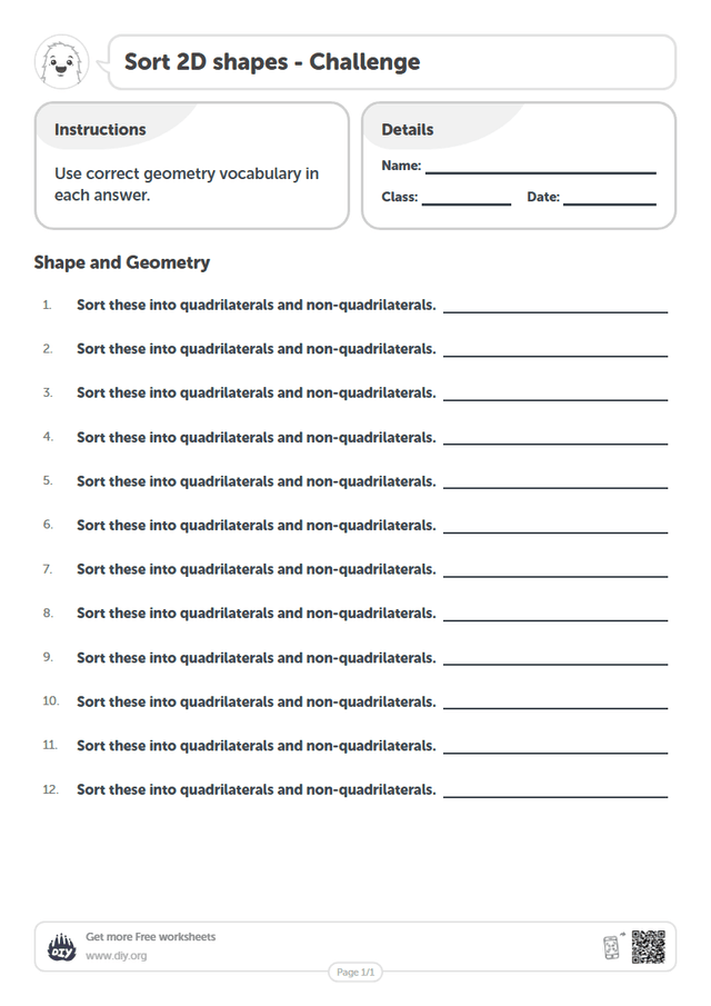 Sort 2D shapes page 1