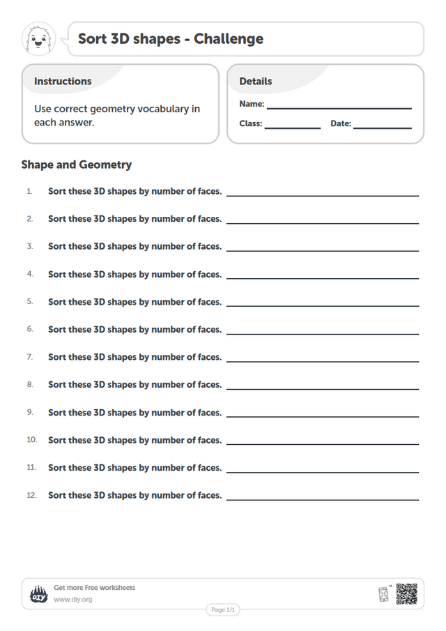 Sort 3D shapes page 1