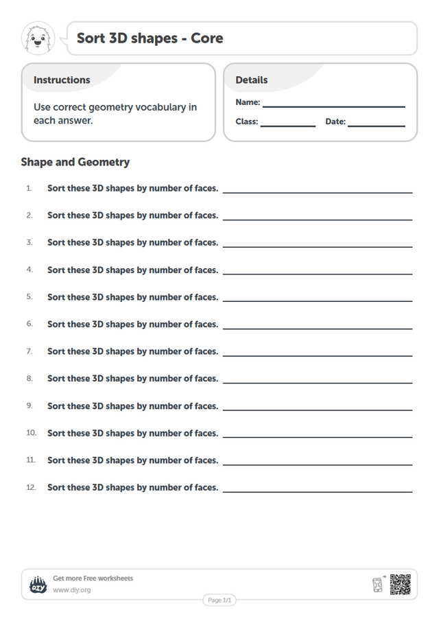 Sort 3D shapes page 1