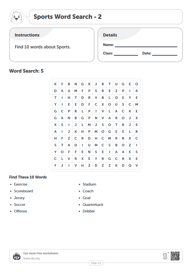 Sports Word Search page 1